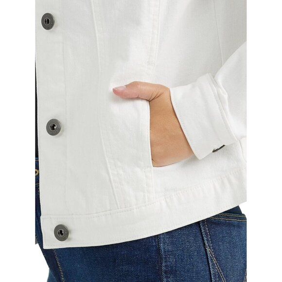 Brand New women White Cotton Denim Jacket Casual Button Front Stretch - Picture 4 of 4